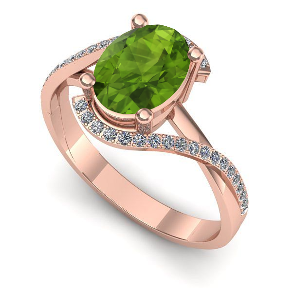 Inel logodna din aur roz cu peridot