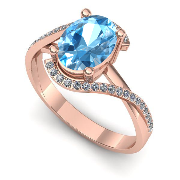 Inel de logodna din aur roz cu topaz blue