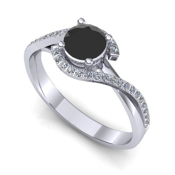 Inel logodna din aur alb cu diamant negru